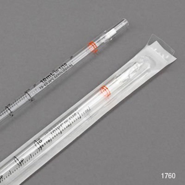 Globe Scientific Serological Pipette, 10mL, Polystyrene, Standard Tip, 345mm, Sterile, Orange Band, 250/Pack 1770